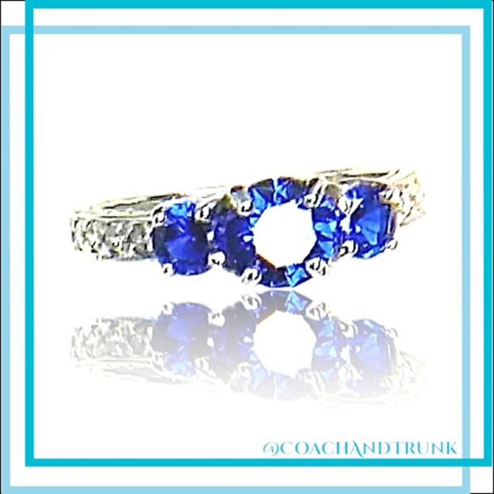 925 Sapphire Trinity Ring Channel Set White CZ STERLING‎ SILVER NWT